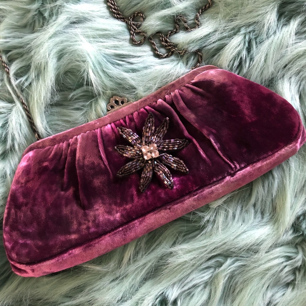 Bebe Velvet purple clutch Crossbody